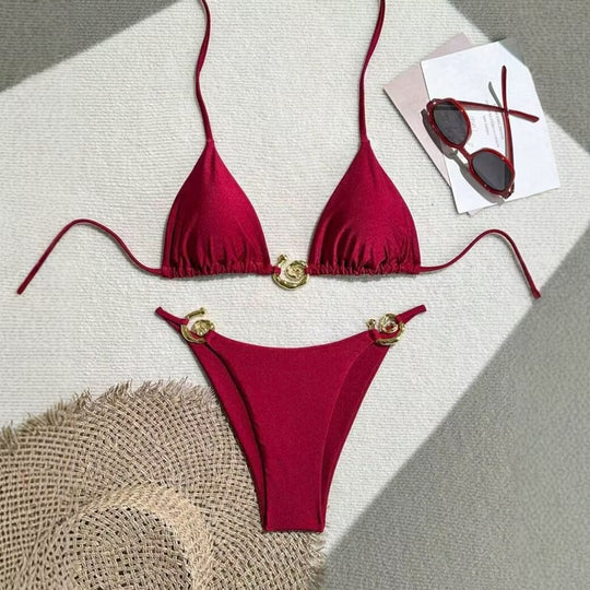 Damen Triangel-Bikini mit raffiniertem Gold-Detail R&B