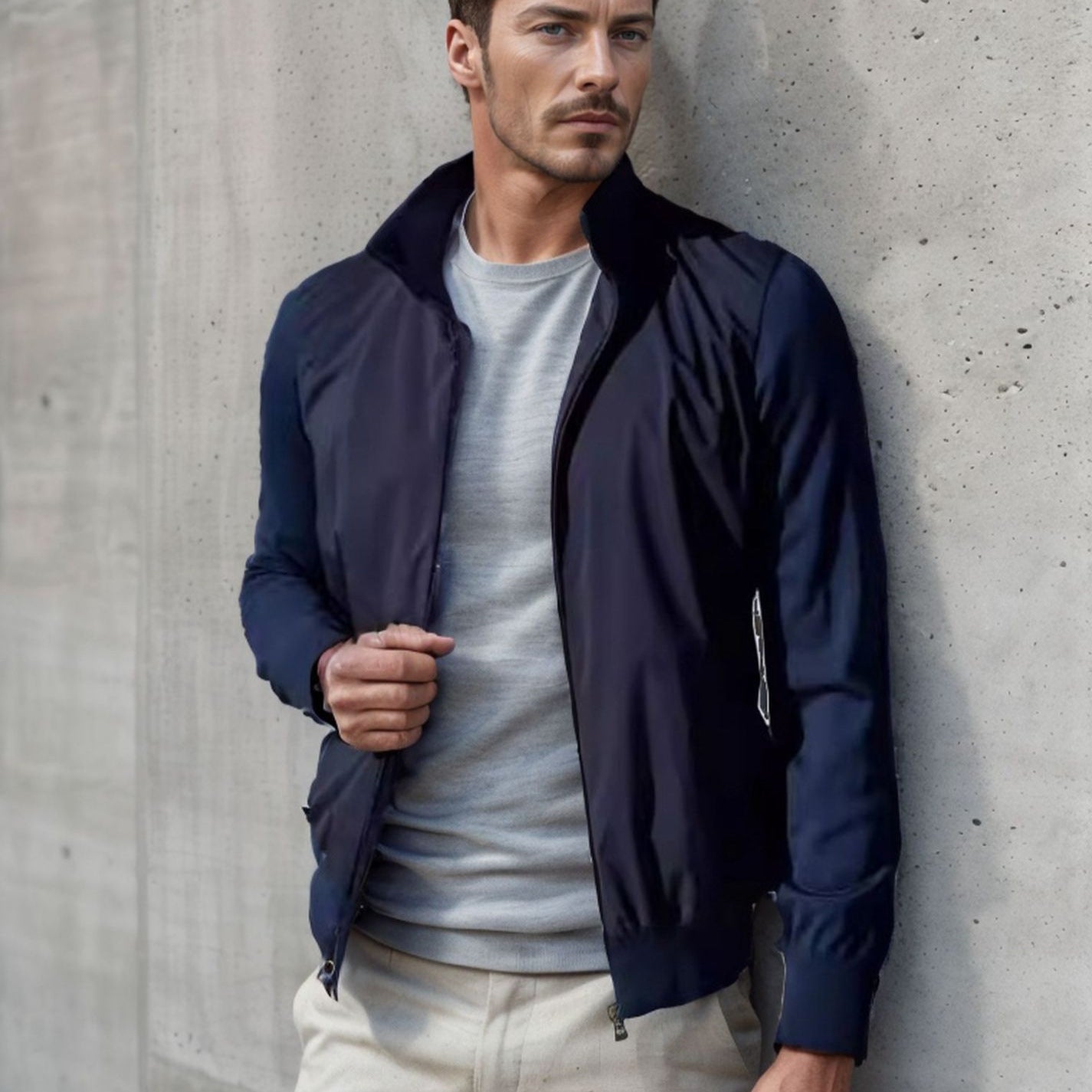 Herren stylische Freizeitjacke mit hohem Kragen und praktischen Taschen R&B