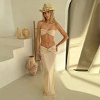 Damen Crop-Top und Maxirock Set mit eleganten Drapierungen und schimmernden Akzenten R&B