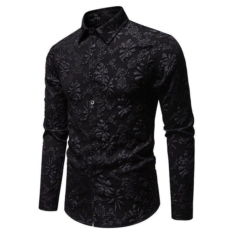 Herren Langarmhemd mit detailreicher Blumenstickerei R&B