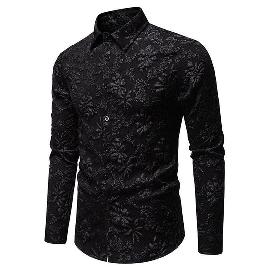 Herren Langarmhemd mit detailreicher Blumenstickerei R&B