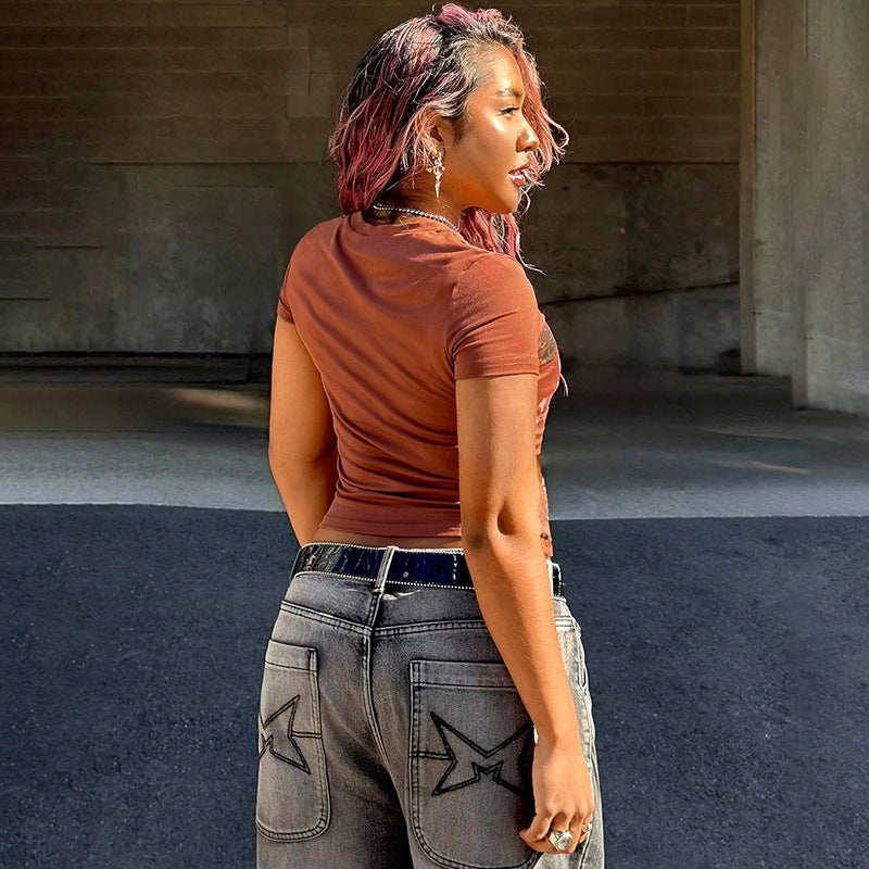 Damen T-Shirt mit kultiviertem Druckdesign und figurbetontem Schnitt R&B
