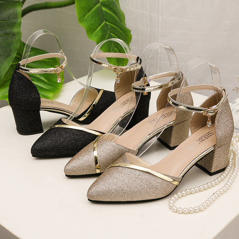 Damen elegantes Hochzeits-Absatzschuh mit glitzerndem Obermaterial und modischen Riemen EB