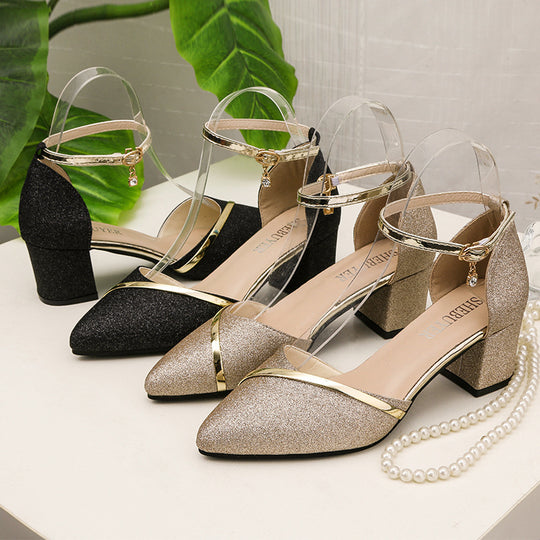 Damen elegantes Hochzeits-Absatzschuh mit glitzerndem Obermaterial und modischen Riemen R&B