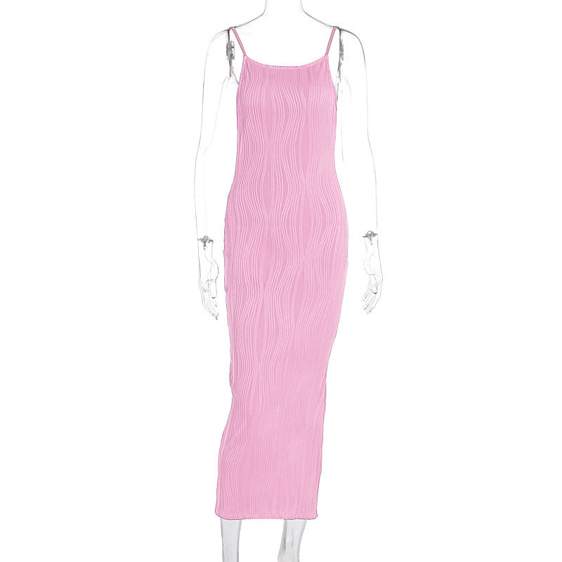 Damen Maxikleid im eleganten Wellenmuster mit Spaghettiträgern R&B