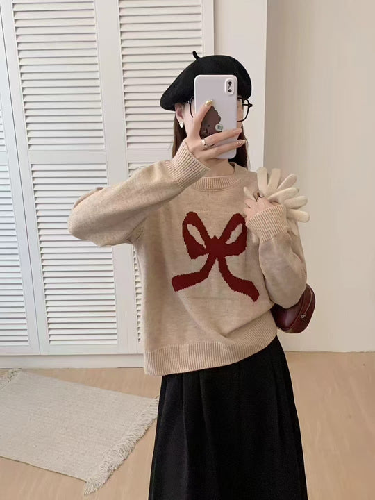 Damen Kuscheliger Pullover mit verspieltem Schleifenmotiv und weitem Schnitt R&B