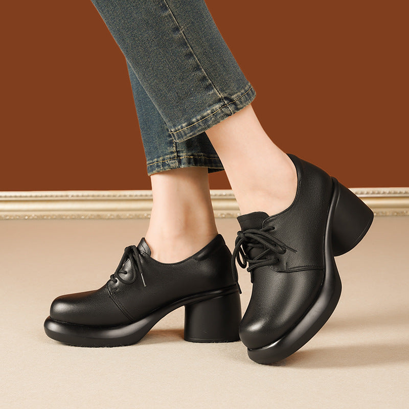 Damen Elegante Schnürschuhe mit hochgezogenem Blockabsatz und weichem Innenfutter R&B