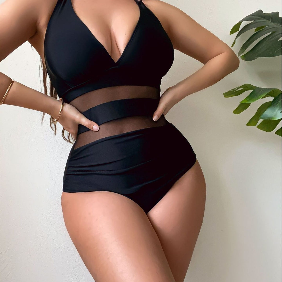 Damen Sportlicher Badeanzug mit transparenter Taille R&B
