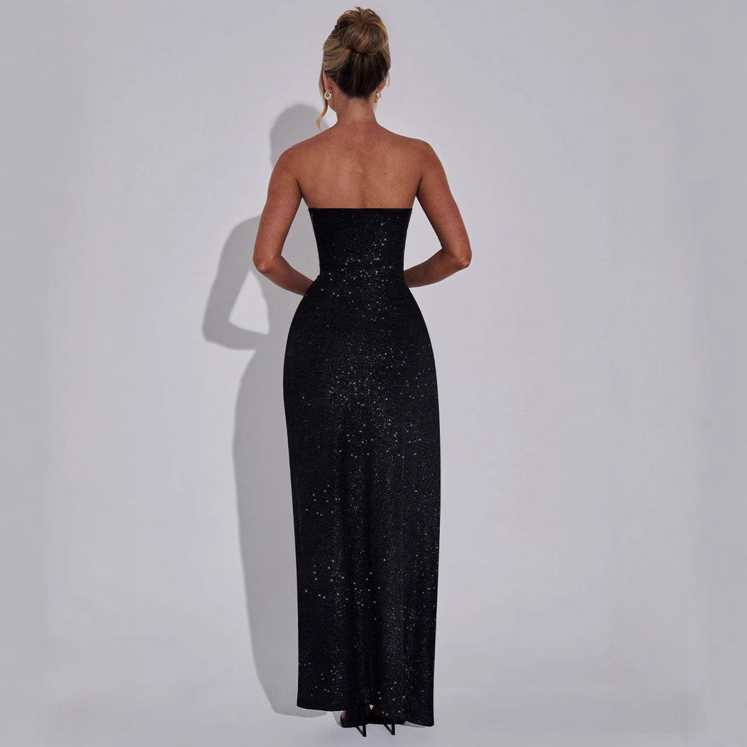 Damen Abendkleid mit schimmerndem Effekt und hohem Schlitz R&B