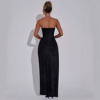 Damen Abendkleid mit schimmerndem Effekt und hohem Schlitz R&B