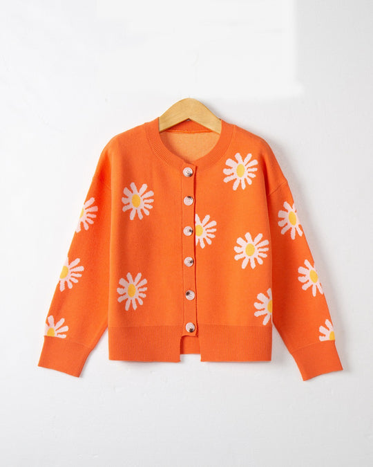 Damen modische Strickjacke mit floralem Muster und kurzen Ärmeln R&B