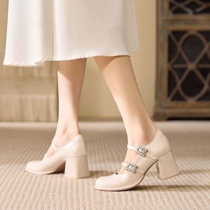 Damen elegante Mary Jane Pumps mit funkelnden Schnallen R&B