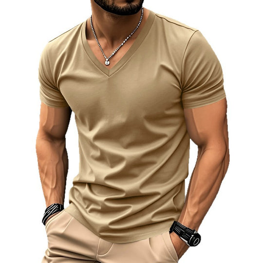 Herren nan klassisches V-Ausschnitt T-Shirt aus feinem Baumwolljersey mit verstärktem Nackenband und Doppelnaht R&B