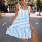Damen Sommerliches Streifenkleid mit verstellbaren Trägern und voluminösem Saum R&B