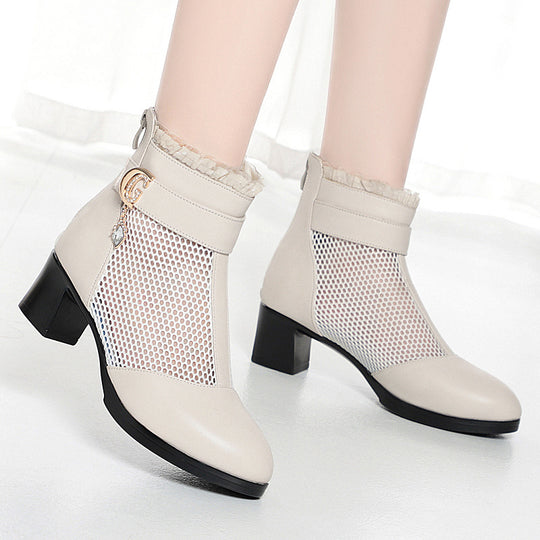 Damen Elegante Stiefeletten mit modischen Netzdetails und verziertem Riemen R&B