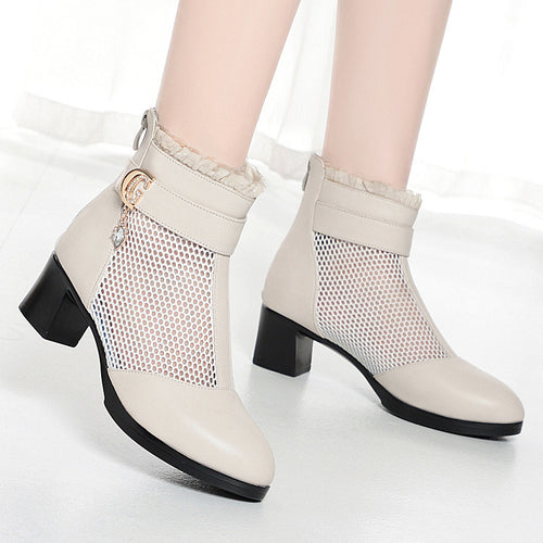 Damen Elegante Stiefeletten mit modischen Netzdetails und verziertem Riemen R&B