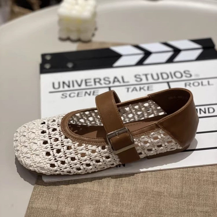 Damen Mary Jane Schuhe mit filigranem Geflecht und verstellbarem Riemen