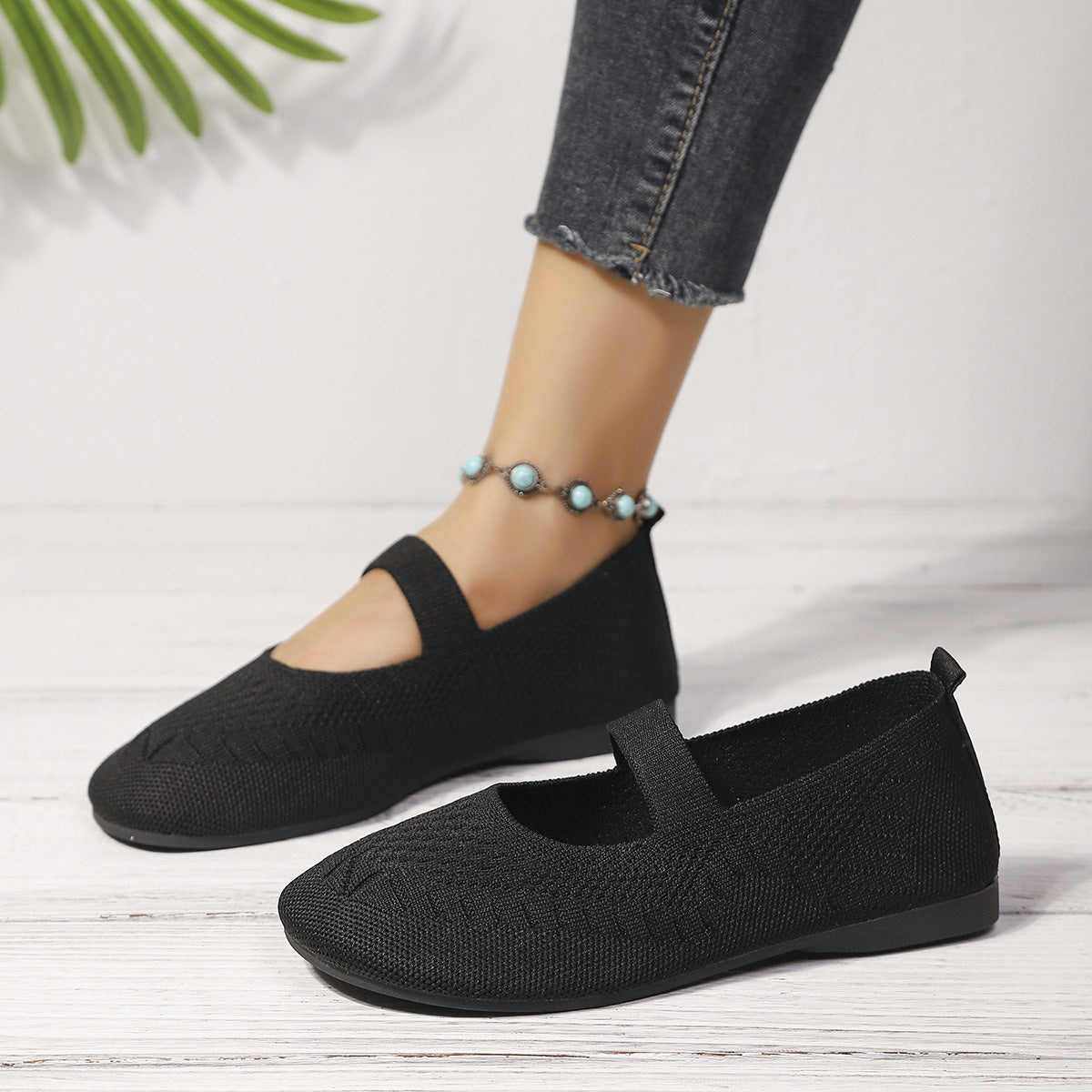 Damen elegante Strick-Ballerinas mit flexiblem Fußbett R&B