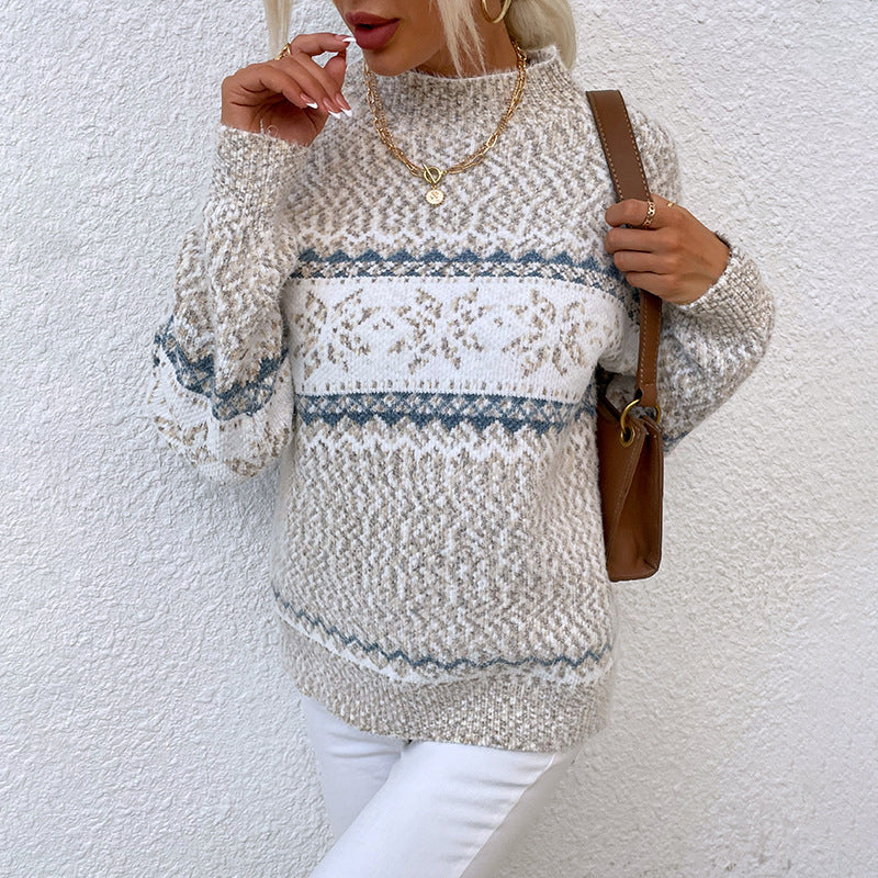 Damen Kuscheliger Oversized-Pullover mit Weihnachtsmotiv und hochschließendem Kragen