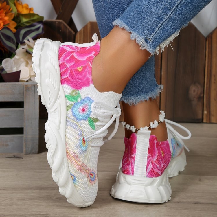 Damen modische Sneakers mit floralem Design und atmungsaktiver Textiloberfläche R&B