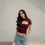 Damen Cropped Top mit Spitzenmuster und figurbetontem Schnitt R&B