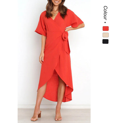 Damen Wickelkleid mit elegantem V-Ausschnitt und modischem Taillengürtel R&B