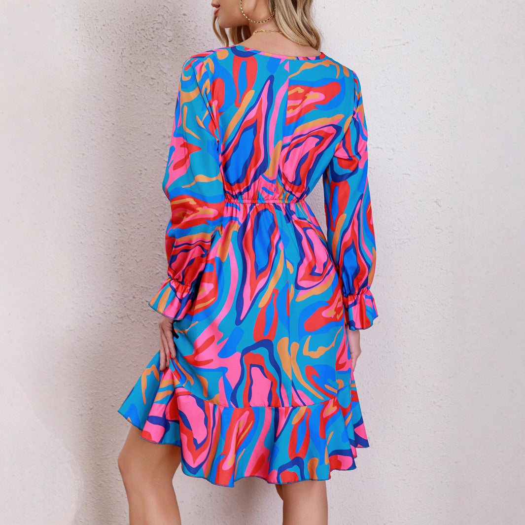 Damen Kurzes Kleid mit Wickeldesign und fröhlichem Muster R&B
