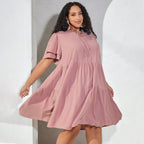 Damen luftiges Freizeitkleid mit verspielten Rüschen und elegantem Bindegürtel R&B