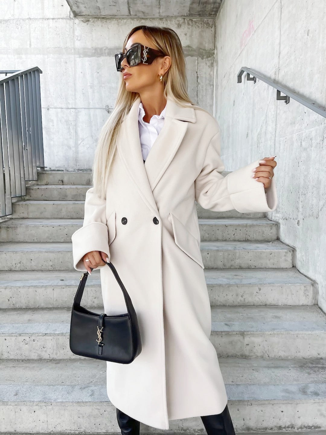 Damen Eleganter Oversized-Wollmantel R&B