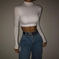 Damen Hochwertiges langärmliges Crop-Top mit Stehkragen R&B