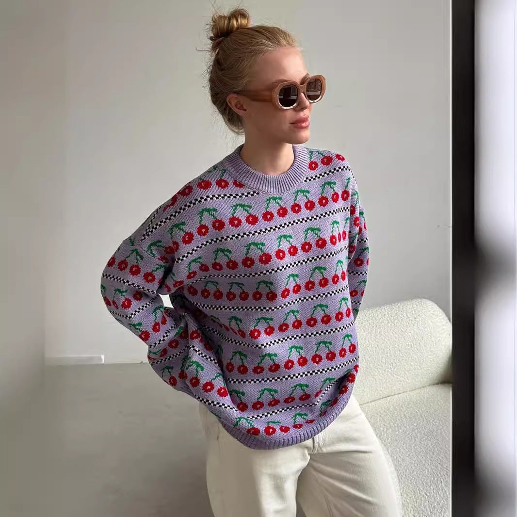 Damen Gemusterter Pullover mit fruchtigem Design R&B