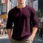 Herren nan thermoregulierendes Waffel-Thermalshirt mit Kurzknopfleiste und gerundetem Saum R&B