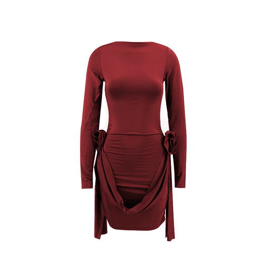 Damen figurbetontes Kleid mit Rüschendetails und langen Ärmeln R&B
