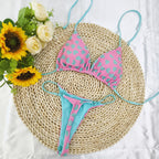 Damen Triangel-Bikini-Set mit fröhlichem Kirschmuster und verstellbaren Trägern R&B