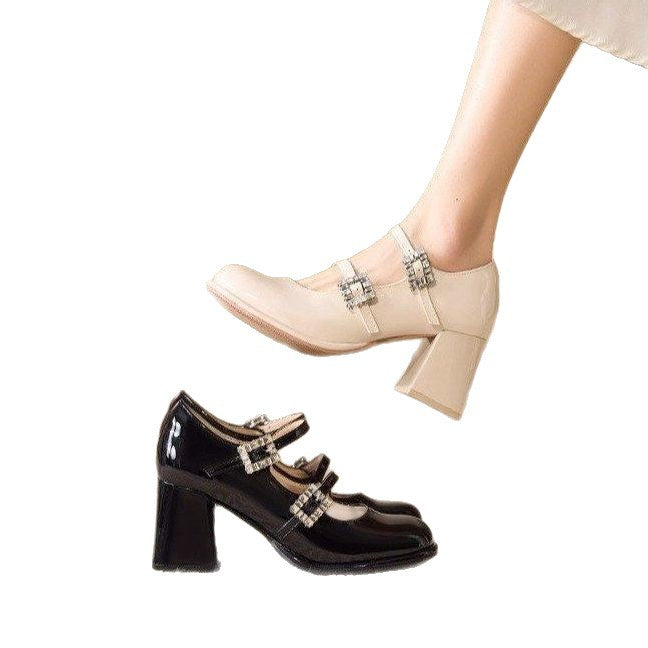Damen elegante Mary Jane Pumps mit funkelnden Schnallen R&B