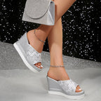 Damen Wedge-Pantoletten mit glitzerndem Obermaterial und komfortablem Fußbett R&B