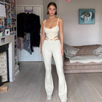 Damen Trendiges Set aus Crop-Top mit Knopfdetails und Flared-Hosen R&B