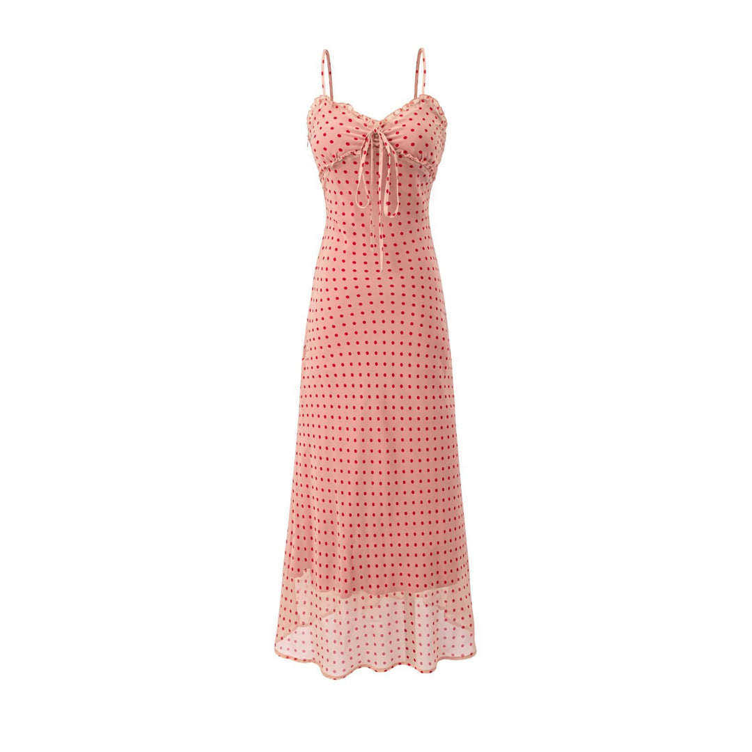 Damen Maxikleid mit schickem Punkte-Muster und verstellbaren Spaghettiträgern R&B
