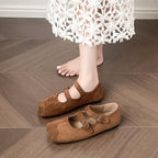 Damen Ballerinas mit doppeltem Schnallenverschluss und weichem Nubukleder