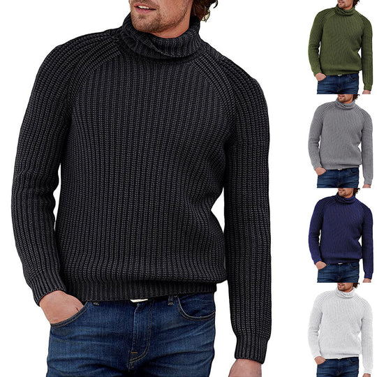 Herren Grobstrick Pullover mit hohem Kragen R&B