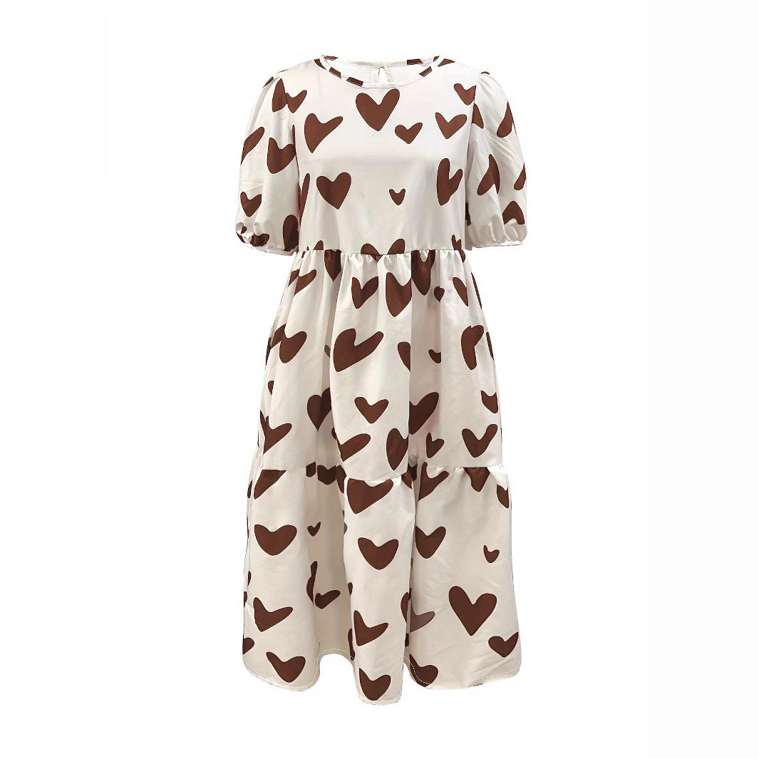 Damen Minikleid mit modernem Herzmuster und luftigen Ärmeln R&B