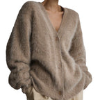 Damen Flauschiger Cardigan mit V-Ausschnitt R&B