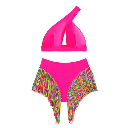 Damen Einseitiger Bikini mit fransigem Saum R&B
