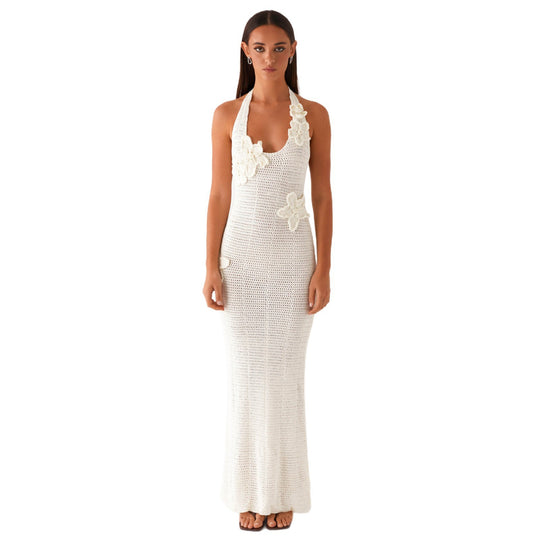 Damen häkel Maxi-Kleid mit floralem Design R&B