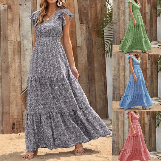 Damen Maxikleid mit Rüschendetails und voluminösem Rock R&B