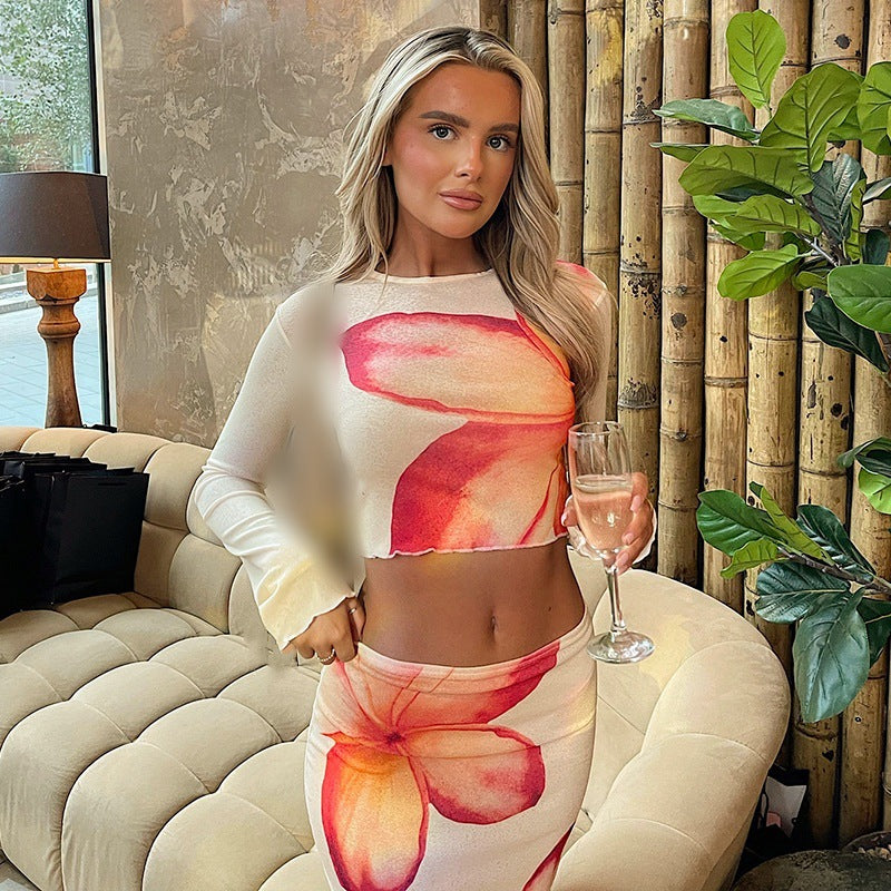 Damen Crop-Top und Rock-Set mit floralem Design R&B
