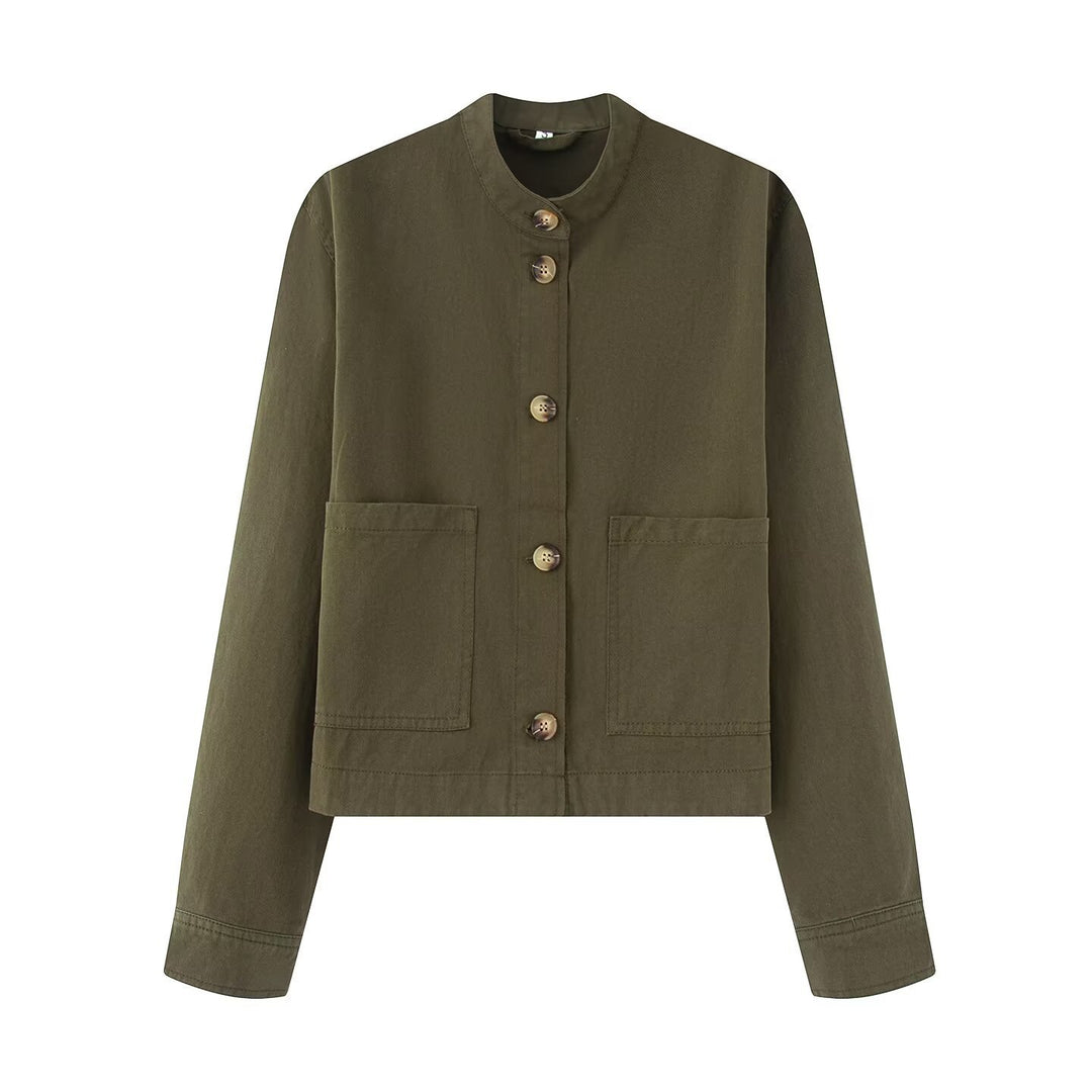 Damen Baumwolljacke mit Knopfleiste und praktischen Taschen R&B