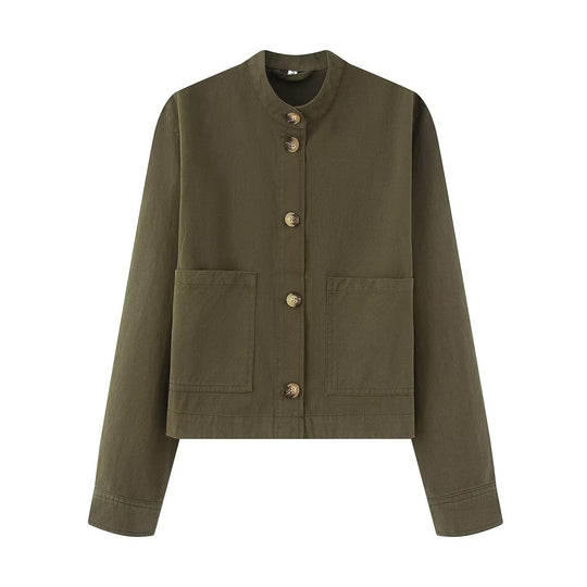 Damen Baumwolljacke mit Knopfleiste und praktischen Taschen R&B