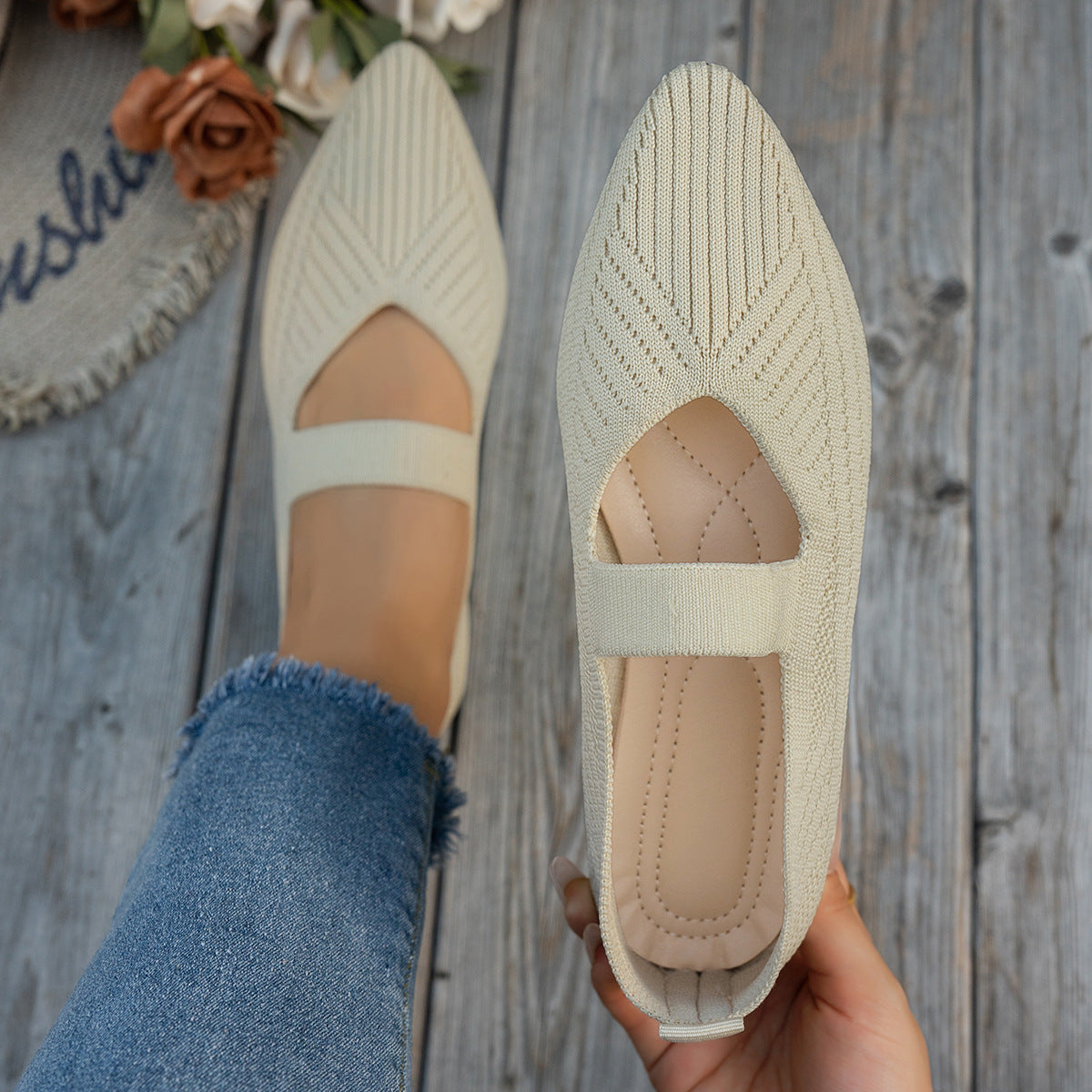 Damen Elegante Ballerinas mit durchbrochenem Design und atmungsaktivem Obermaterial R&B
