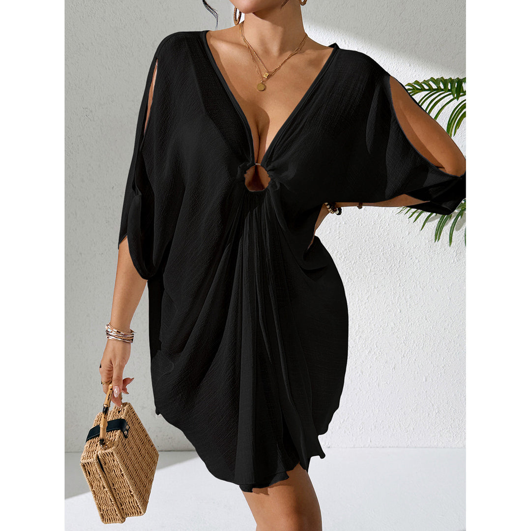 Damen Strandkleid mit tiefem V-Ausschnitt und lockerem Schnitt R&B
